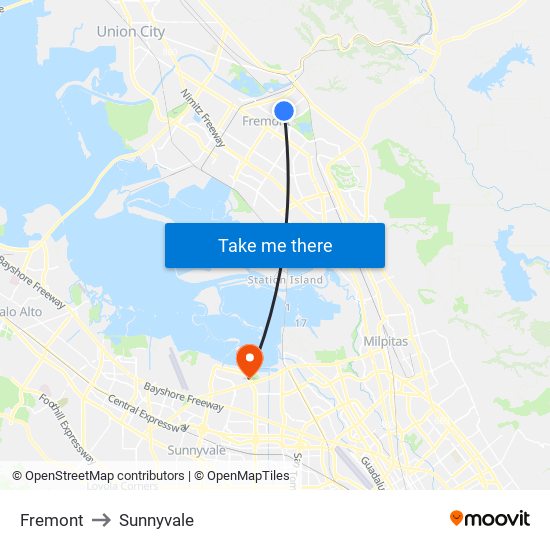 Fremont to Sunnyvale map