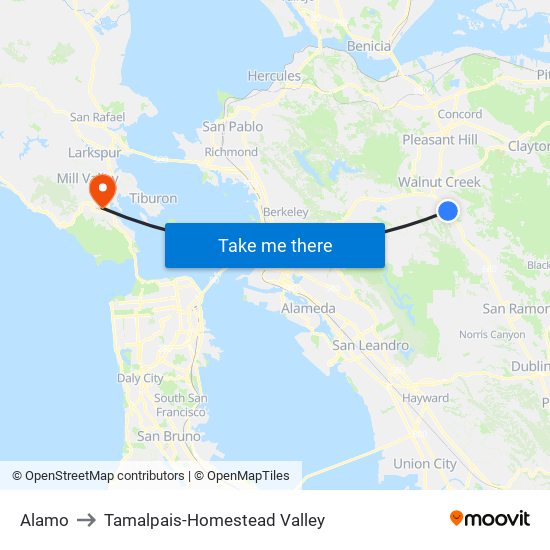 Alamo to Tamalpais-Homestead Valley map