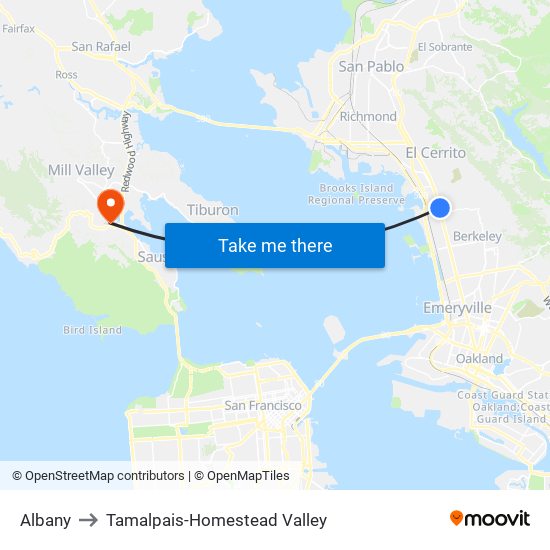 Albany to Tamalpais-Homestead Valley map