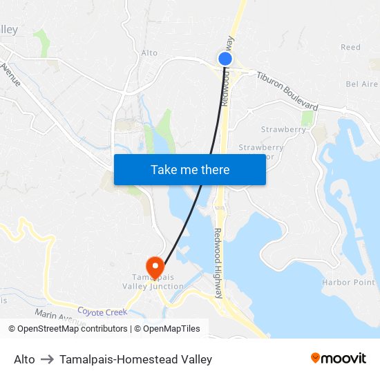 Alto to Tamalpais-Homestead Valley map