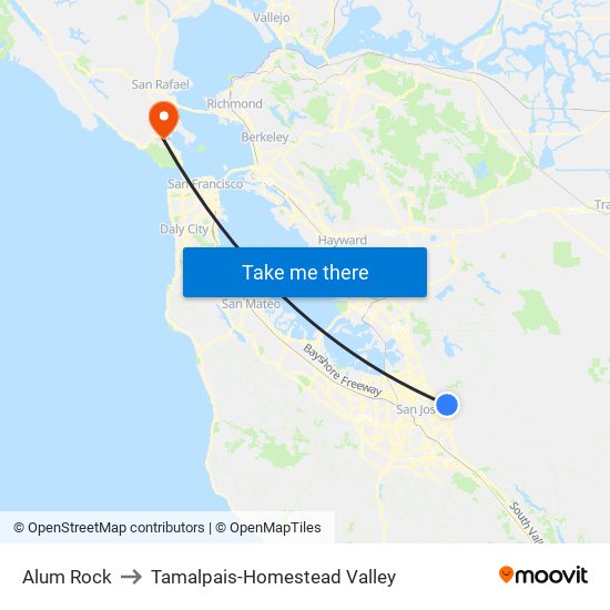 Alum Rock to Tamalpais-Homestead Valley map