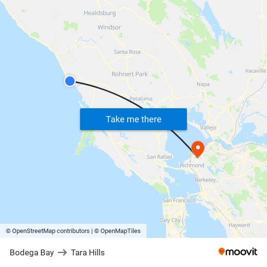 Bodega Bay to Tara Hills map