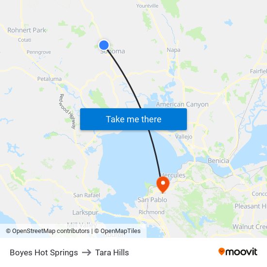 Boyes Hot Springs to Tara Hills map