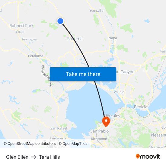 Glen Ellen to Tara Hills map