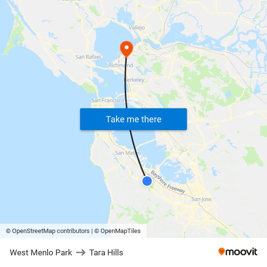 West Menlo Park to Tara Hills map