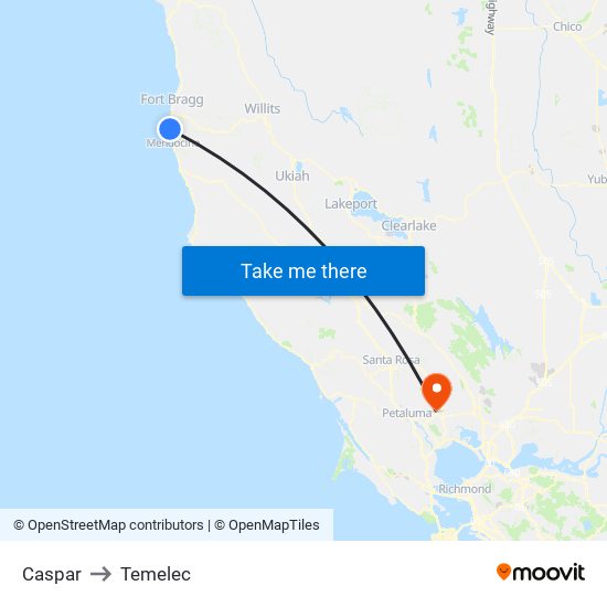 Caspar to Temelec map