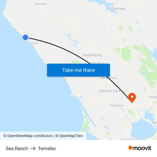 Sea Ranch to Temelec map