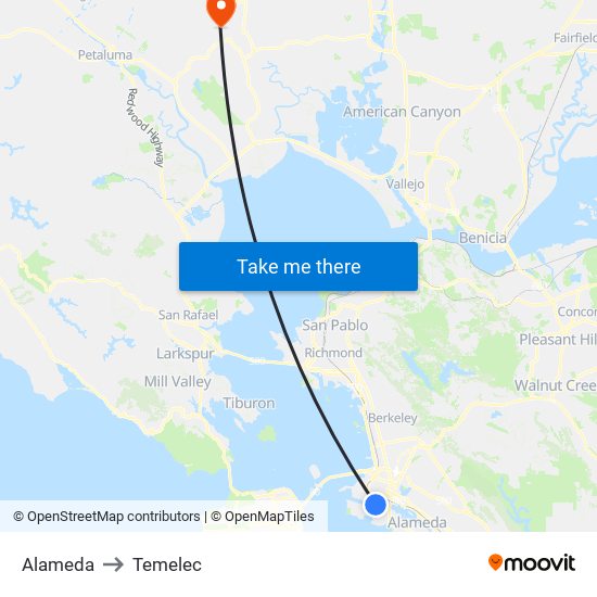 Alameda to Temelec map