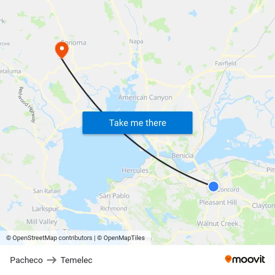 Pacheco to Temelec map