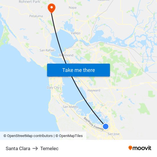 Santa Clara to Temelec map