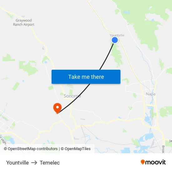Yountville to Temelec map
