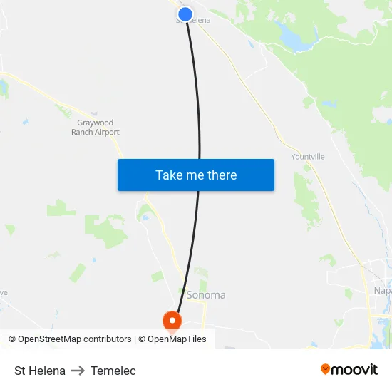 St Helena to Temelec map