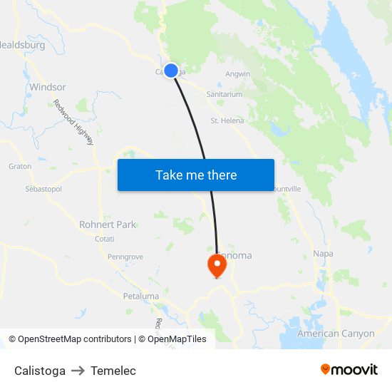 Calistoga to Temelec map