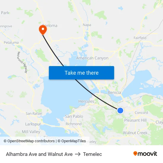 Alhambra Ave and Walnut Ave to Temelec map