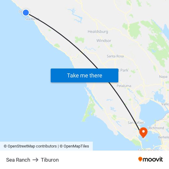 Sea Ranch to Tiburon map