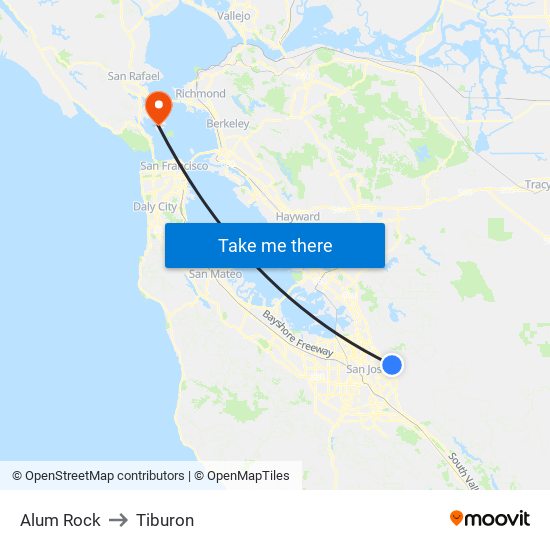 Alum Rock to Tiburon map