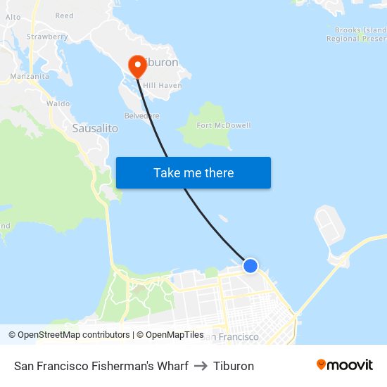 Fisherman's Wharf to Tiburon map