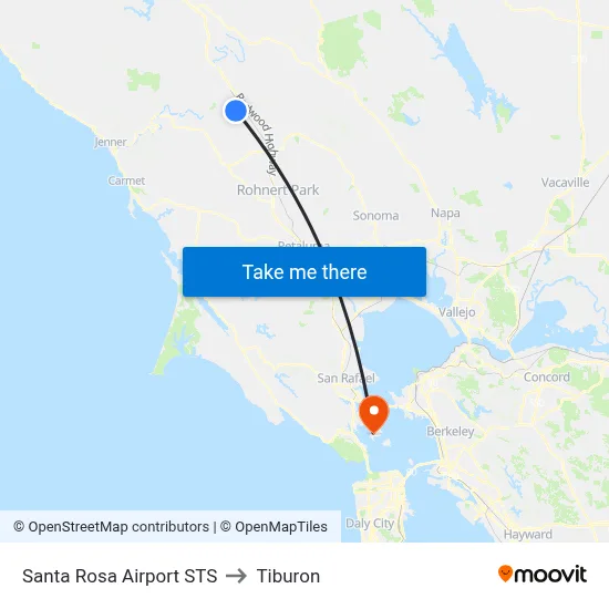 Santa Rosa Airport STS to Tiburon map