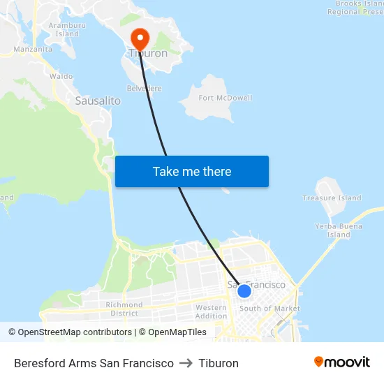 Beresford Arms San Francisco to Tiburon map