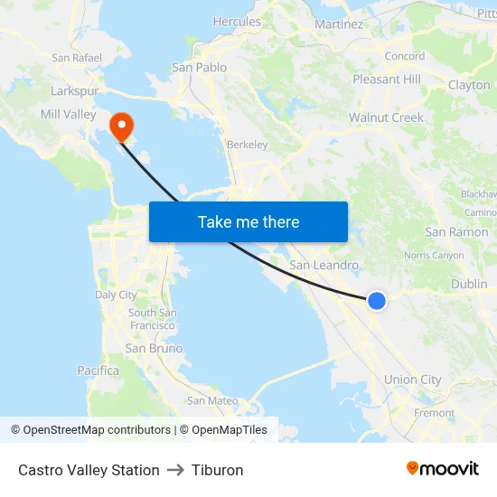 Castro Valley Station to Tiburon map