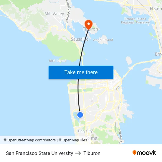 San Francisco State University to Tiburon map