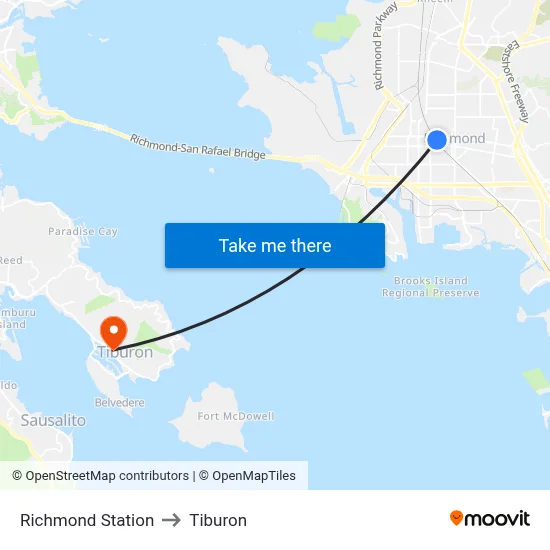 Richmond Station to Tiburon map
