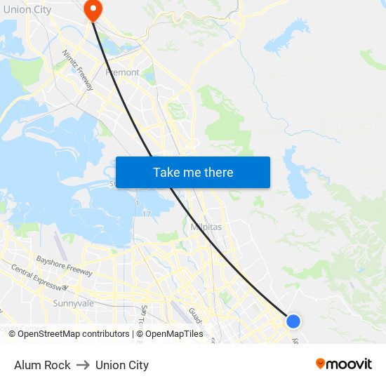 Alum Rock to Union City map