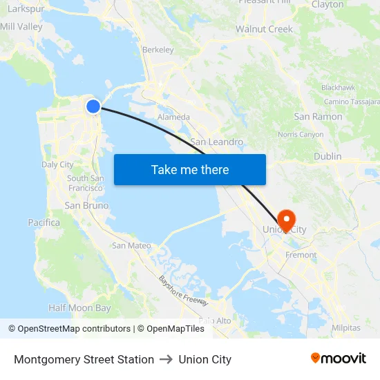 Montgomery Street Station to Union City map