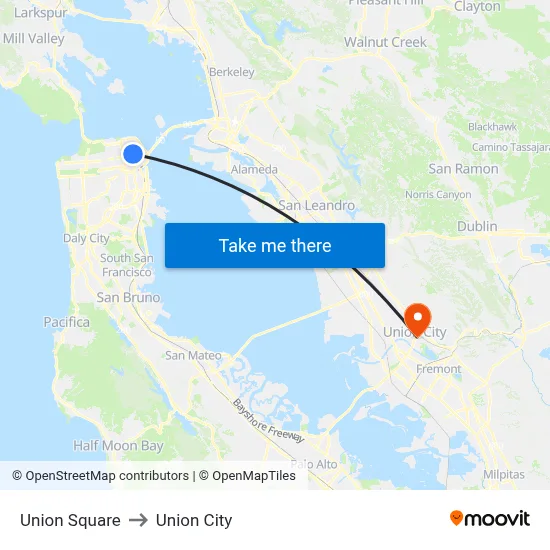 Union Square to Union City map