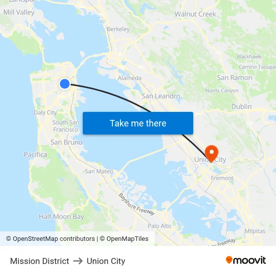 Mission District to Union City map