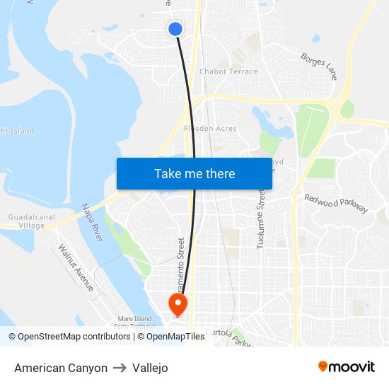 American Canyon to Vallejo map