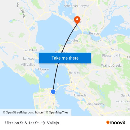 Mission St & 1st St to Vallejo map