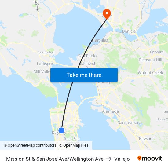 Mission St & San Jose Ave/Wellington Ave to Vallejo map