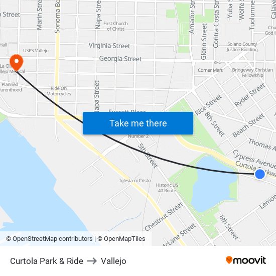 Curtola Park & Ride to Vallejo map