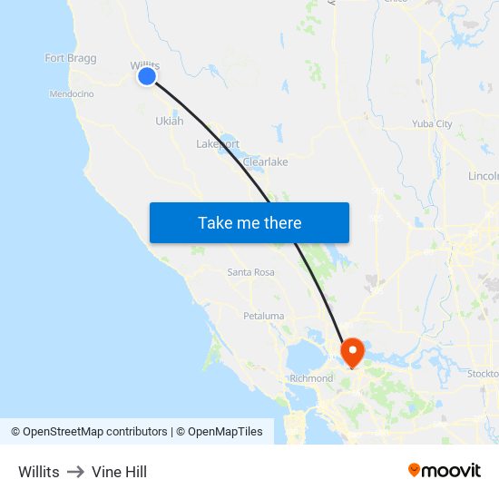 Willits to Vine Hill map