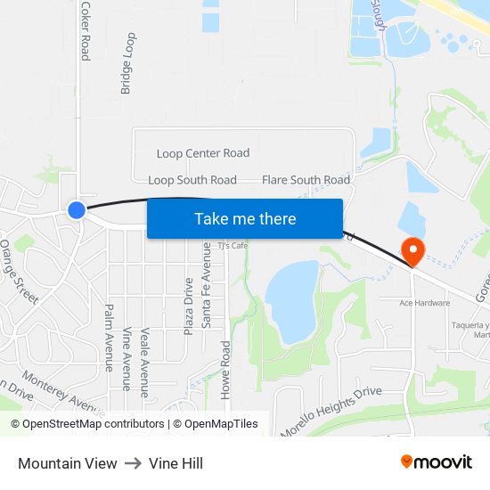 Mountain View to Vine Hill map