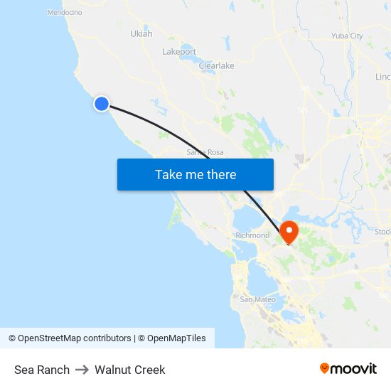 Sea Ranch to Walnut Creek map