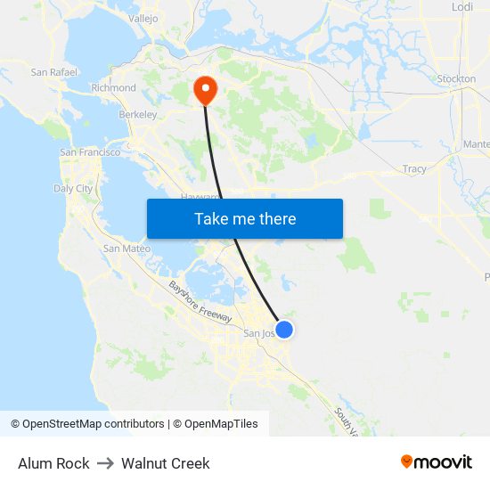 Alum Rock to Walnut Creek map