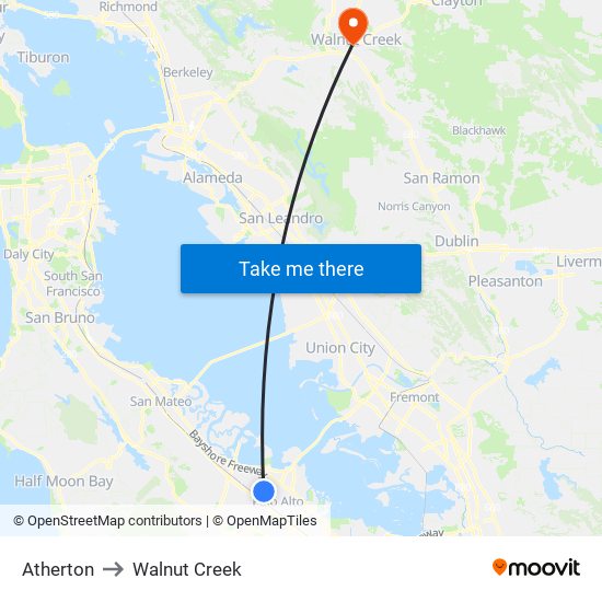 Atherton to Walnut Creek map
