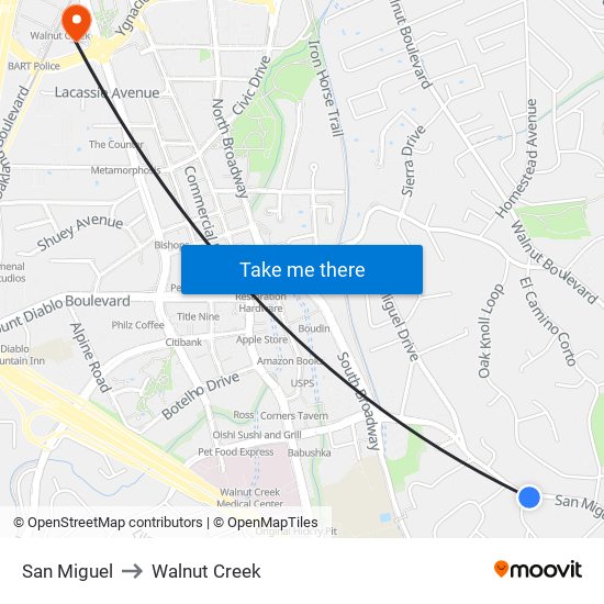 San Miguel to Walnut Creek map