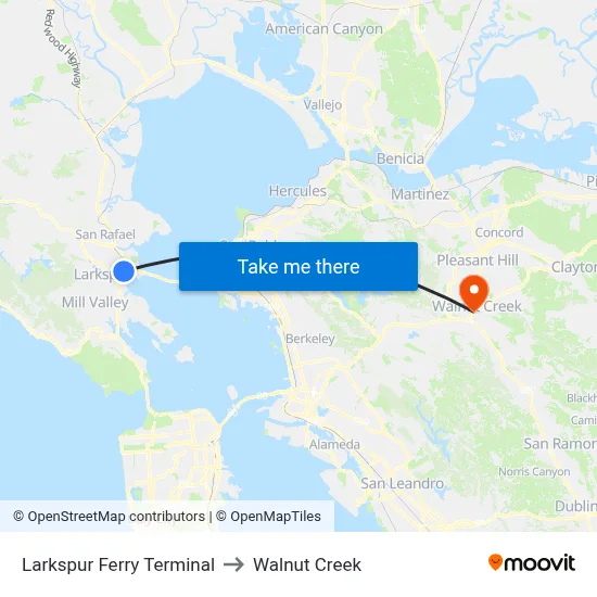 Larkspur Ferry Terminal to Walnut Creek map