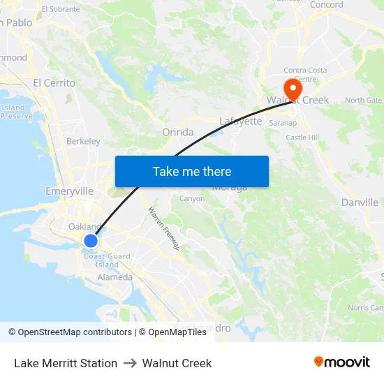 Lake Merritt Station to Walnut Creek map