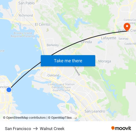 San Francisco to Walnut Creek map