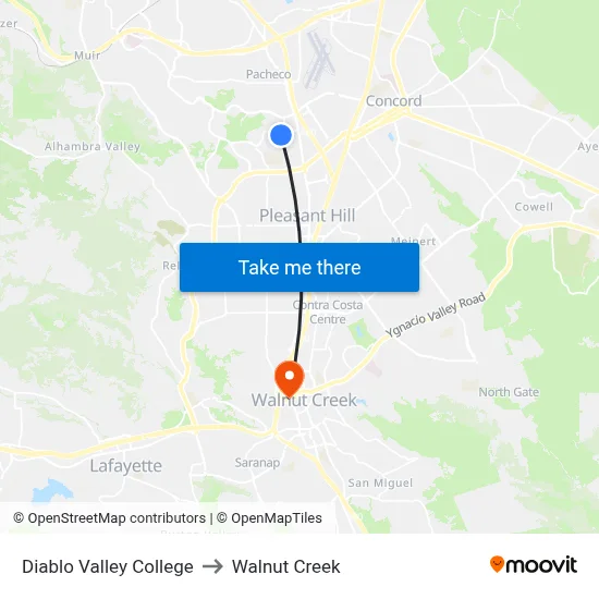 Diablo Valley College to Walnut Creek map