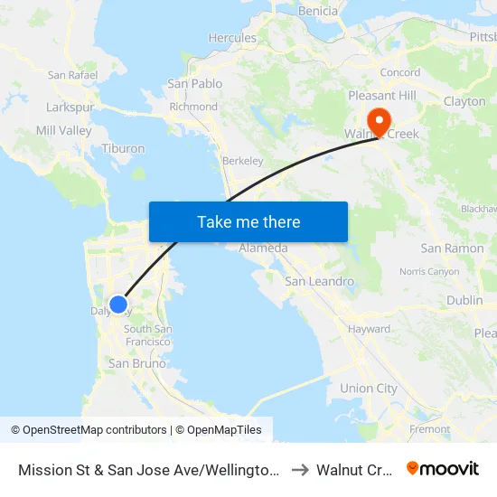 Mission St & San Jose Ave/Wellington Ave to Walnut Creek map