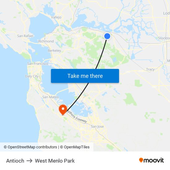 Antioch to West Menlo Park map