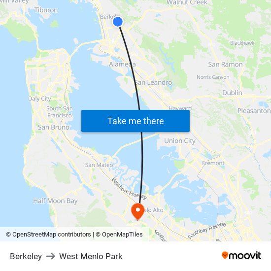 Berkeley to West Menlo Park map