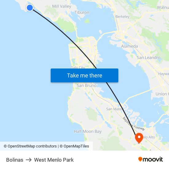 Bolinas to West Menlo Park map