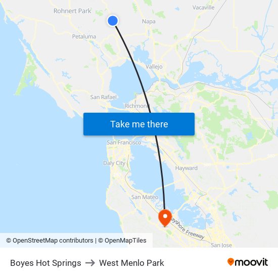 Boyes Hot Springs to West Menlo Park map