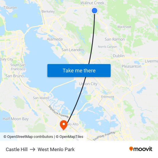 Castle Hill to West Menlo Park map